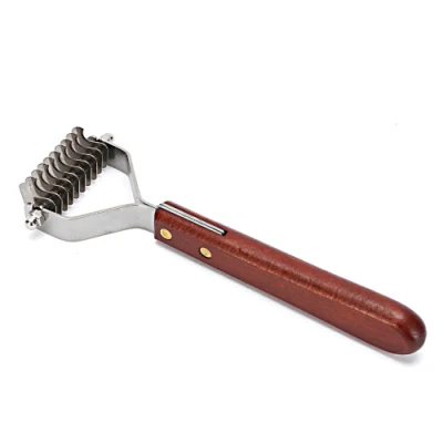 Pet Cleaning Products Wooden Handle Pet Deshedding Tools Stainless Steel Pet Hair Stripper